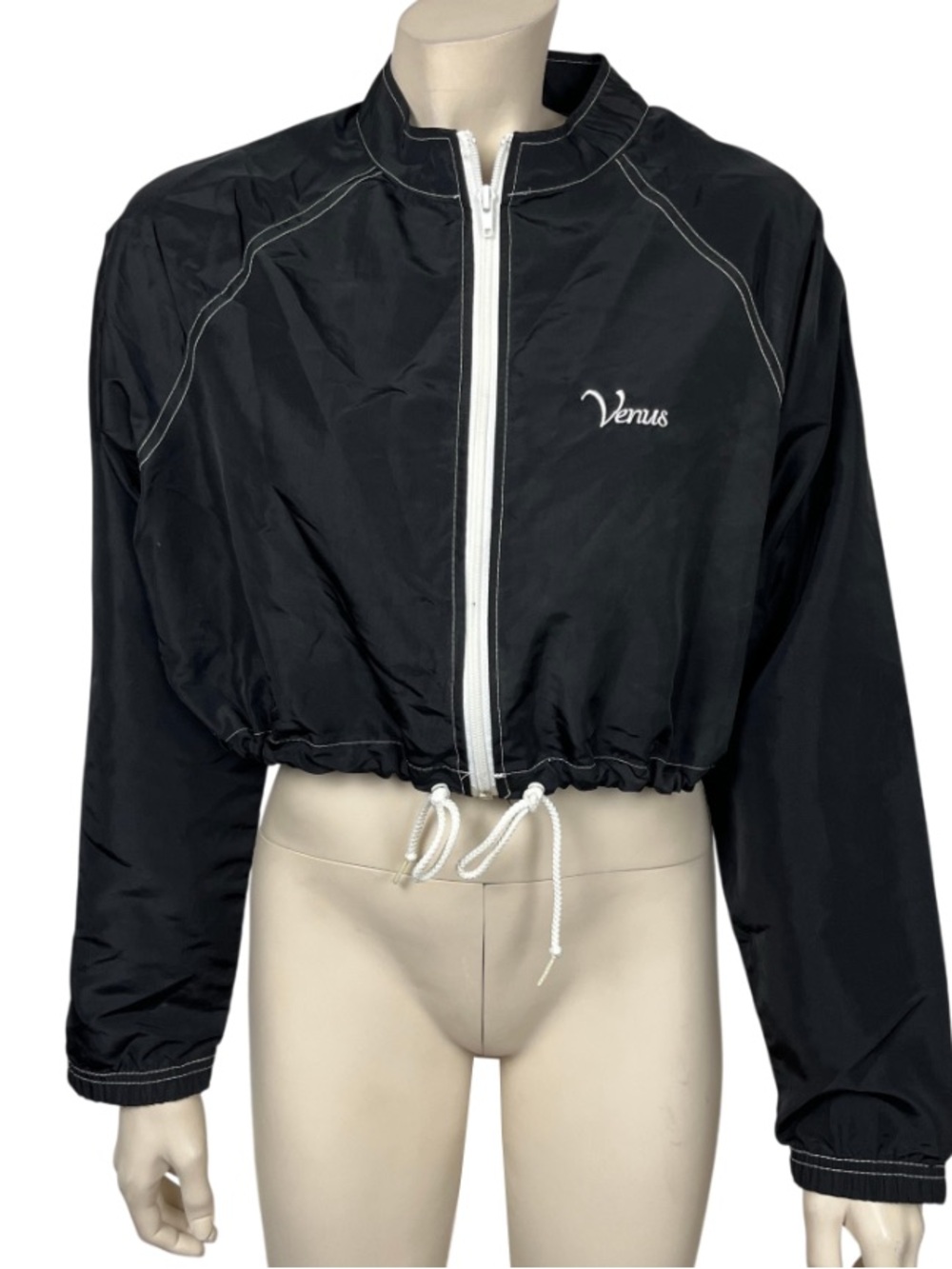 Vintage Venus Black Zip Front Crop Fit Swim Jacket